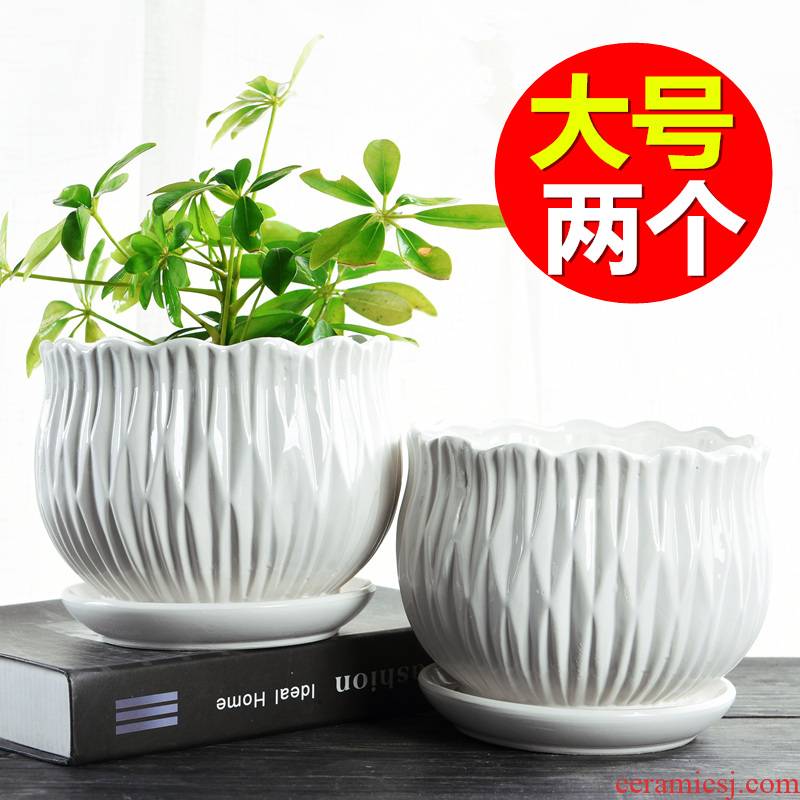 Large Chinese wind the balcony flowerpot ceramics with tray was creative move money plant contracted household flowerpot more meat on sale