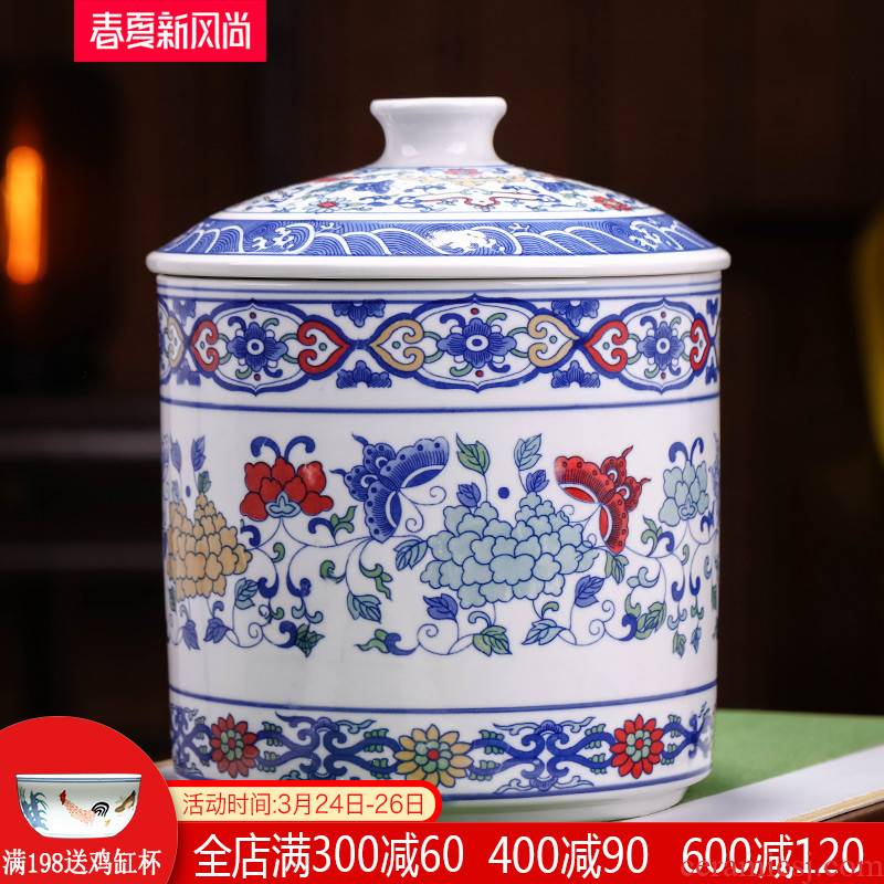 Jingdezhen blue and white porcelain tea pot ceramic moistureproof big yards tea cake storage sealed jar pu - erh tea king home