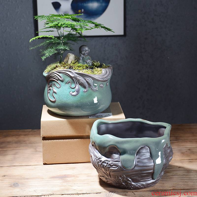 King elder brother up with ceramic flowerpot more meat contracted creative household clearance wind large diameter fleshy green, the plants in China