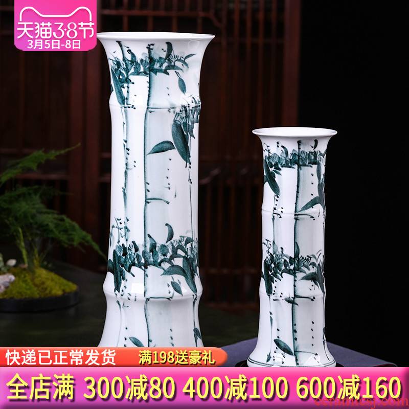 Jingdezhen ceramic lucky bamboo vases, flower arranging furnishing articles sitting room be born king high straight aquatic culture flower arrangement