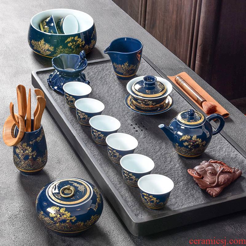 A good laugh, household ji blue glaze ceramic kung fu tea set tea service of A complete set of creative teapot teacup tea for washing