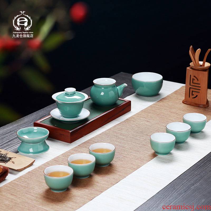 DH jingdezhen color glaze porcelain kung fu tea set blunt tea ware home outfit tureen of a complete set of ceramic tea cups