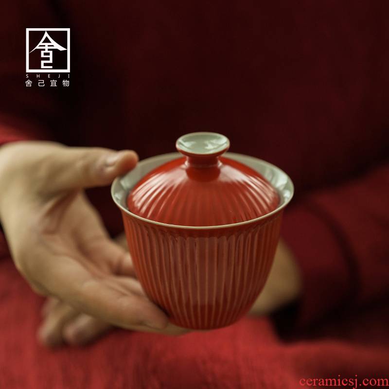 Jingdezhen pure manual coral red retro tureen to use large single tea sets tea ceramic cups