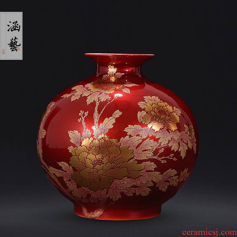 Jingdezhen ceramics festival Chinese red vase flower arranging creative home sitting room TV ark adornment furnishing articles