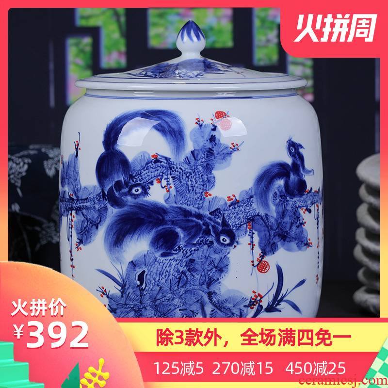 Jingdezhen ceramic hand - made porcelain tea pot large POTS of tea cake storage tank ten loaves puer tea cylinder