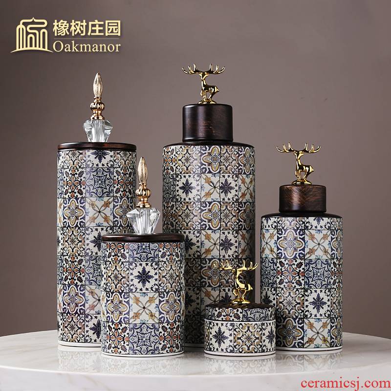 Ou receive tin with creative ceramic storage tank with cover light key-2 luxury furnishing articles caddy fixings American sitting room adornment