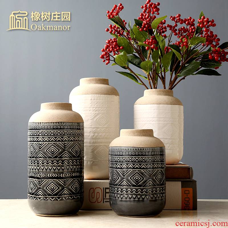 Nordic creative ceramic vase restoring ancient ways American household living room table flower arranging furnishing articles Holly dried flowers adornment flowers