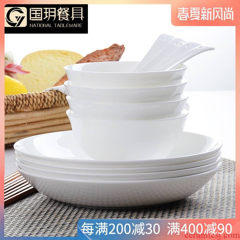 Tangshan ipads porcelain tableware home eat rice bowl dish sets combined with pure white rainbow such as bowl dish bowl suit customize Logo