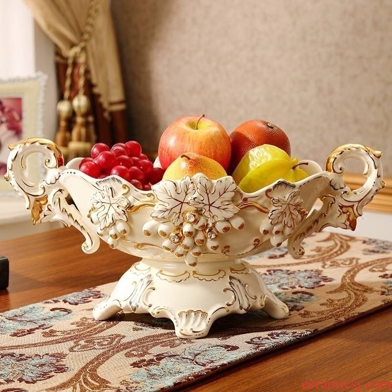 Set auger European ornamental fruit bowl sitting room key-2 luxury creative household high - grade ceramic handicraft furnishing articles fruit bowl tea table