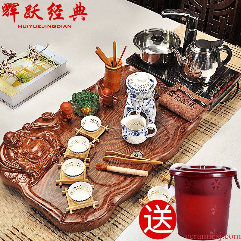 Hui, make every European tea set kung fu tea set home purple sand tea set technology wood tea tray tea table of a complete set of electric furnace
