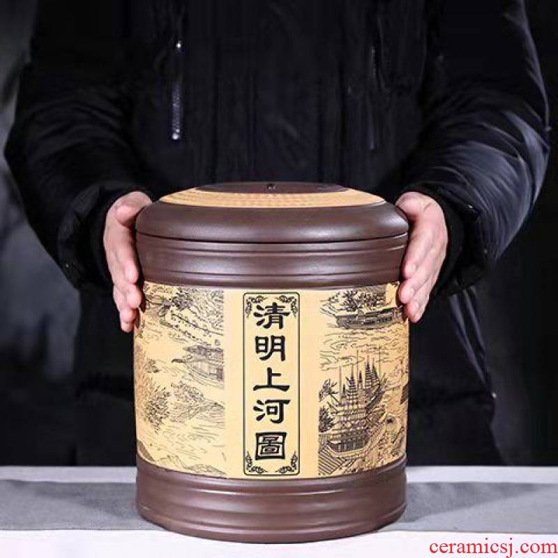 Yixing purple sand tea pot large number seven loaves pu 'er tea urn storage and ceramic POTS of tea tea box barrel household
