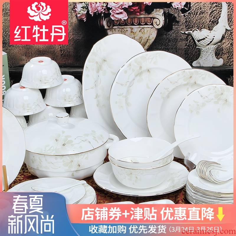 Tangshan ipads porcelain tableware suit dishes suit household ou eat dish bowl ceramic bowl chopsticks dishes northern wind