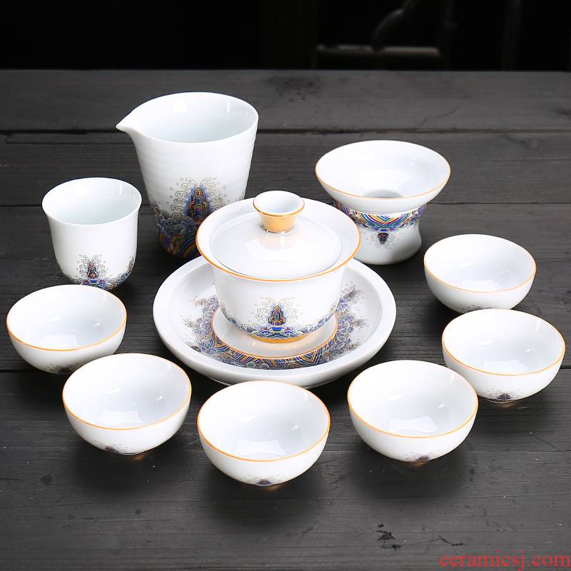 Gold colored enamel tureen white porcelain kung fu tea set ceramic cups of tea to wash to the home office gift set tea service