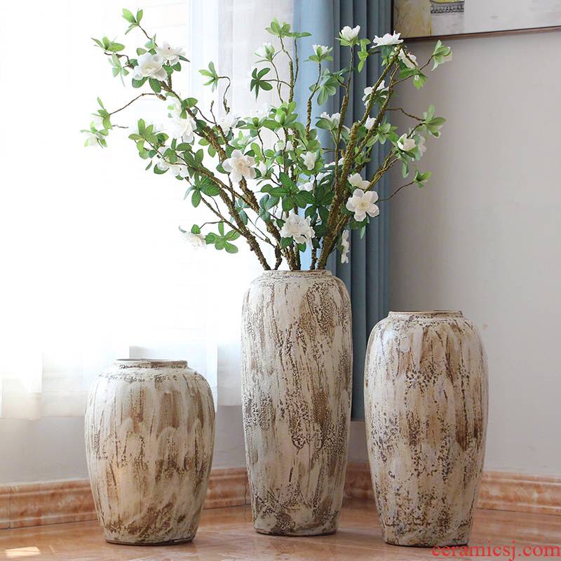 I and contracted coarse pottery jars dried flowers floral sitting room ground vases, ceramic big flowerpot furnishing articles of Europe type restoring ancient ways