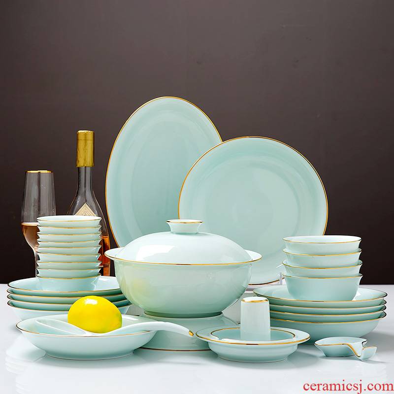 Dishes suit household longquan celadon antique Chinese style up phnom penh high - grade housewarming gift simple Dishes tableware portfolio