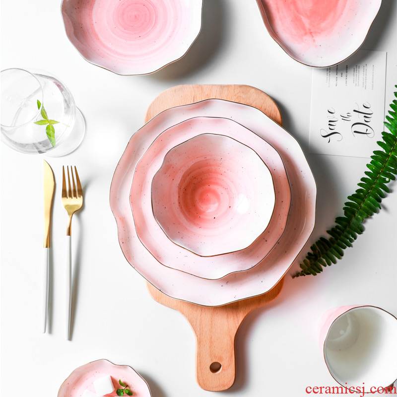 Boss on the lotus bloom gradient abnormity tableware creative up phnom penh household ceramic bowl soup bowl new fish dish