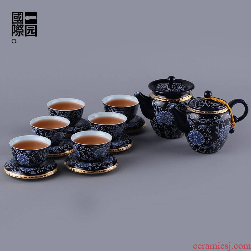 A garden international collection of 6 set of ceramic tea set home tea set gift boxes of A complete set of kung fu tea set