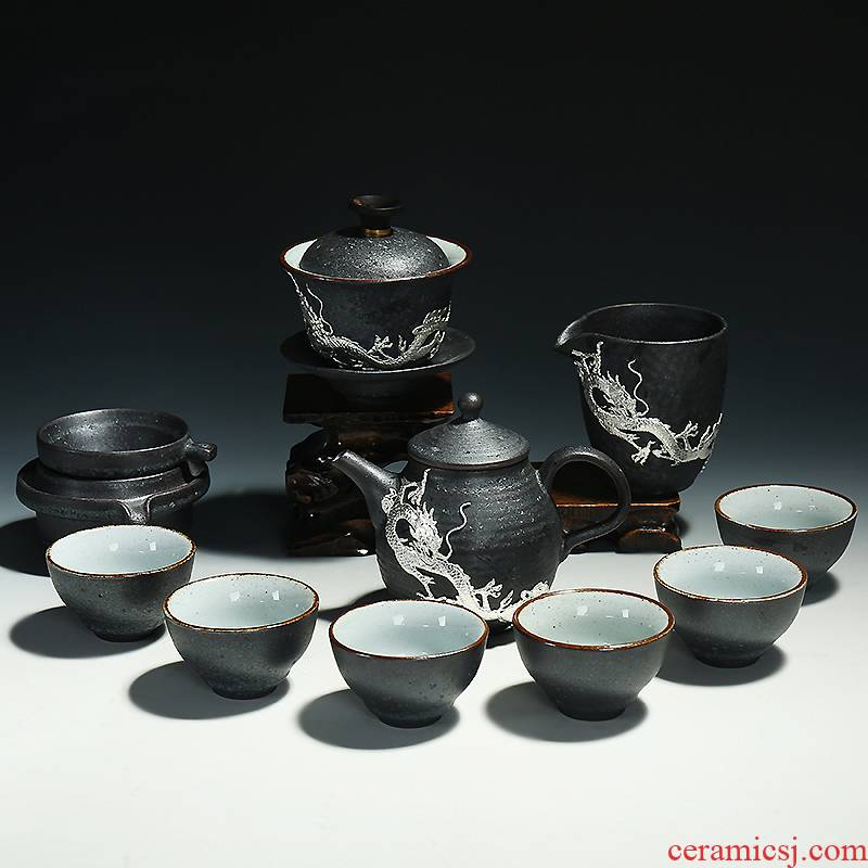 A complete set of silver rust glaze Japanese kung fu tea set archaize contracted coppering. As silver tureen teapot teacup
