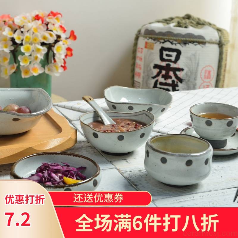 Three individual household ceramics cutlery Japanese - style coarse pottery bowl dessert bowl of fruit salad bowl bowl of high wave of black point