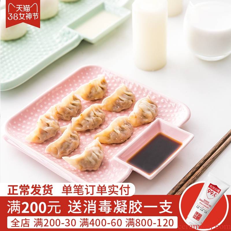 Jian Lin creative Japanese dishes dumplings dribbling vinegar dish home children rectangle ceramic dish meal number and jade