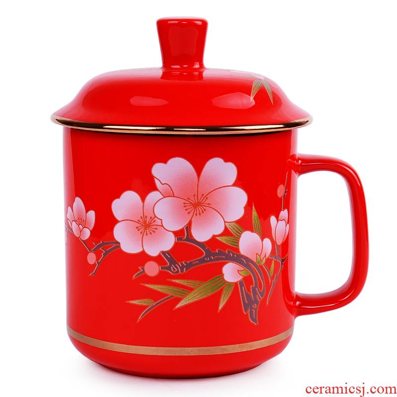 China red porcelain cup with cover the name plum flower general office with a cup of a cup of water glass to send friends gifts of hunan characteristics