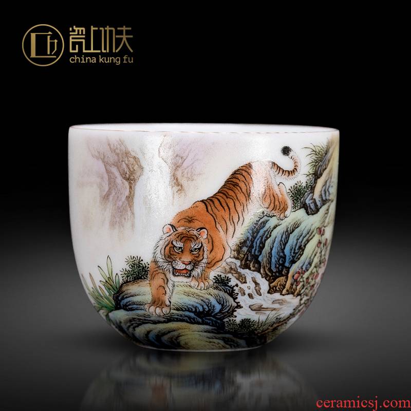 Jingdezhen ceramic tea set colored enamel hand - made big sample tea cup cup white porcelain cup single CPU kung fu master