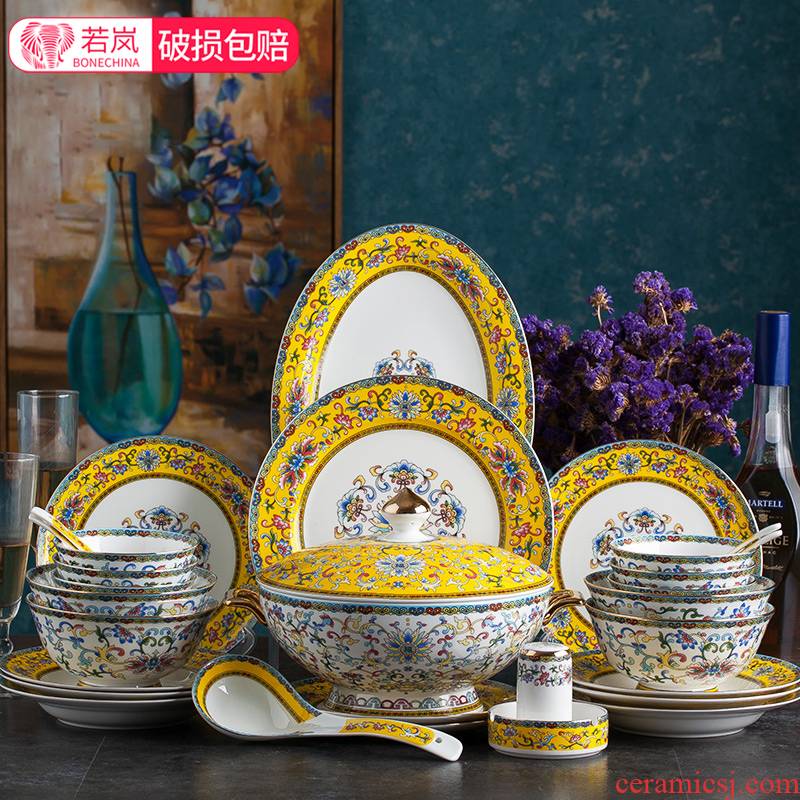 If the haze of tangshan ipads China 82 colored enamel tableware suit palace dinner ceramic dish dish wedding gifts