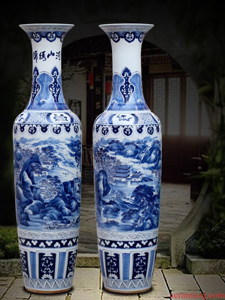 Jingdezhen furnishing articles hand - made kumsusan river of blue and white porcelain vase home sitting room ground adornment opening gifts