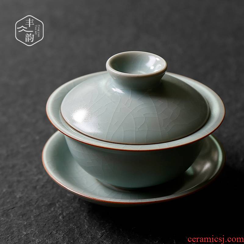 Your up three tureen only small kung fu tea set ceramic tea cup single home day cyan bowl restoring ancient ways