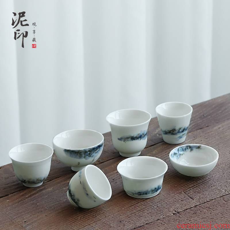 Thousand mountain mud seal sample tea cup ceramic tea a single small bowl kung fu masters cup white porcelain cups single cup of tea