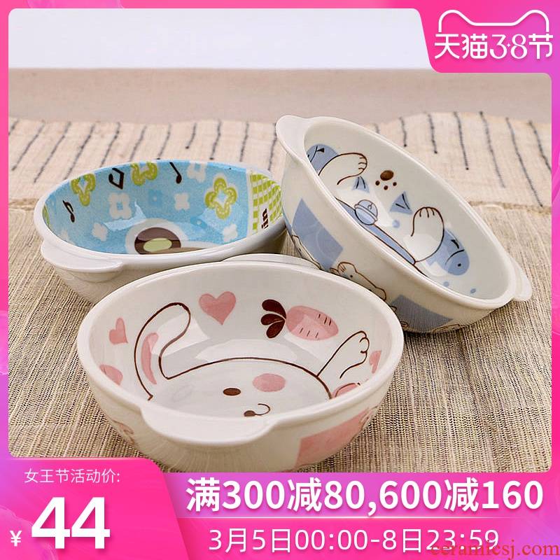 Meinung burn children ceramic bowl express cartoon ear soup bowl imported from Japan Japanese hot little rainbow such as bowl bowl of color