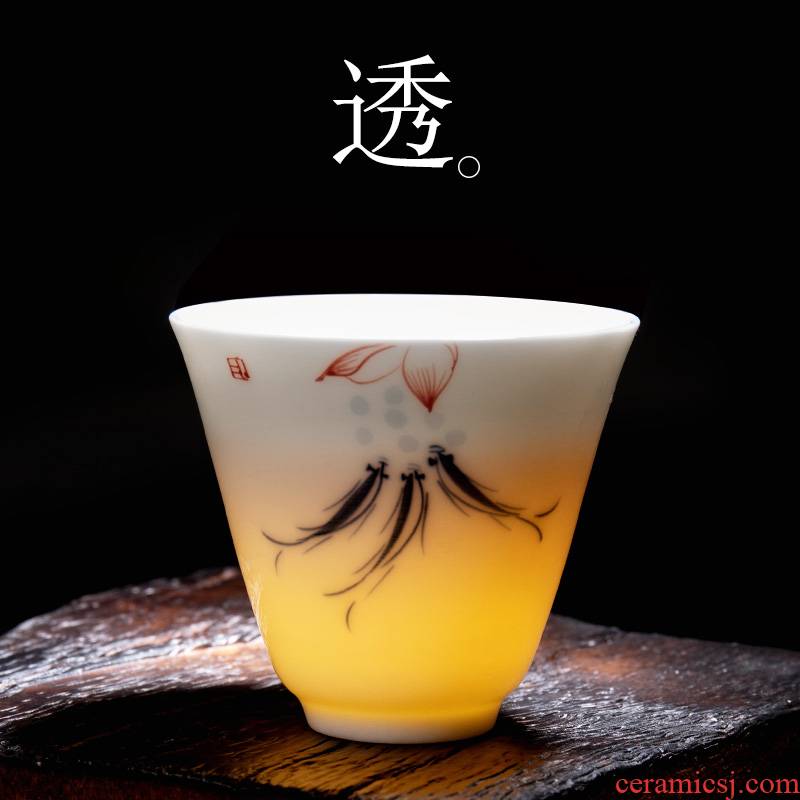 Jane is qualitative hand - made dehua white porcelain single cup tea manual, master cup tea sample tea cup jade porcelain kunfu tea cups
