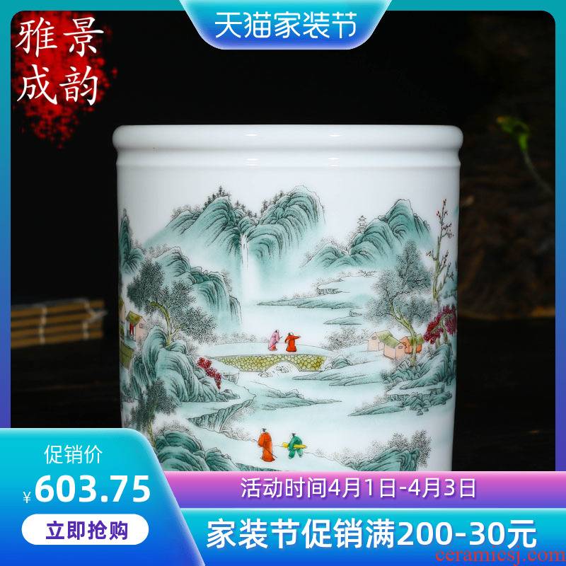 Jingdezhen porcelain brush pot furnishing articles desk of Chinese style arts and crafts version into gifts creative gift