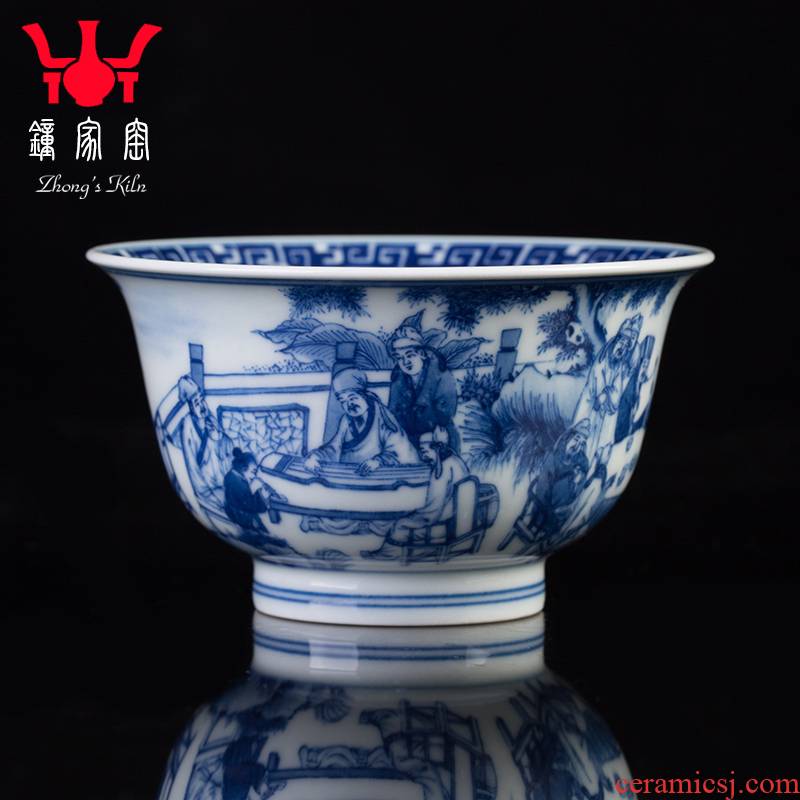 Clock home trade, one cup of single CPU bachelor of jingdezhen blue and white porcelain cup pure manual maintain figure 18 ceramic cups