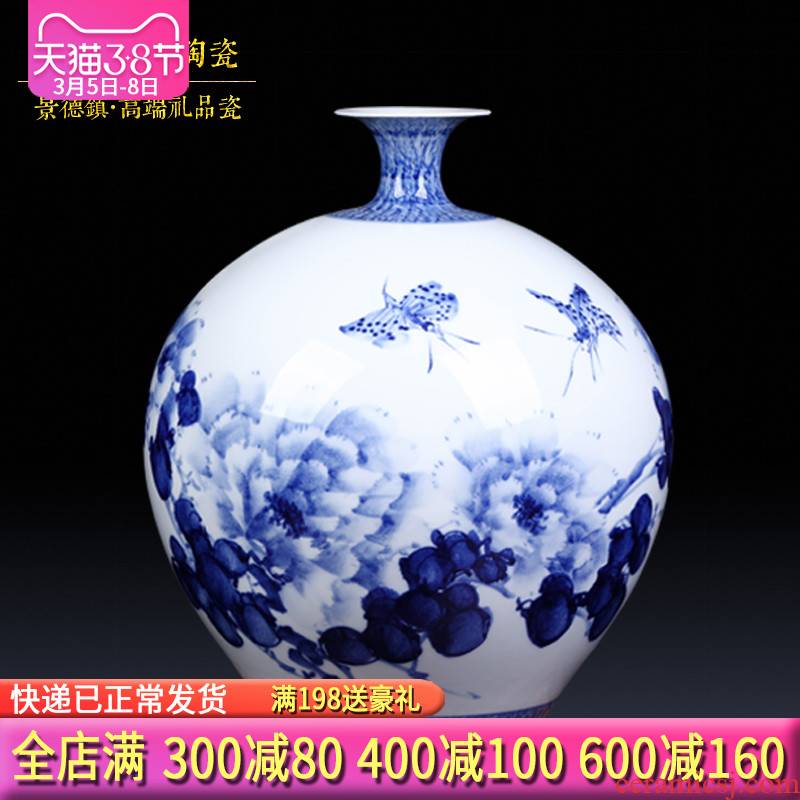 Jingdezhen ceramics famous master hand draw large blue and white porcelain vases, Chinese style living room TV cabinet porch place