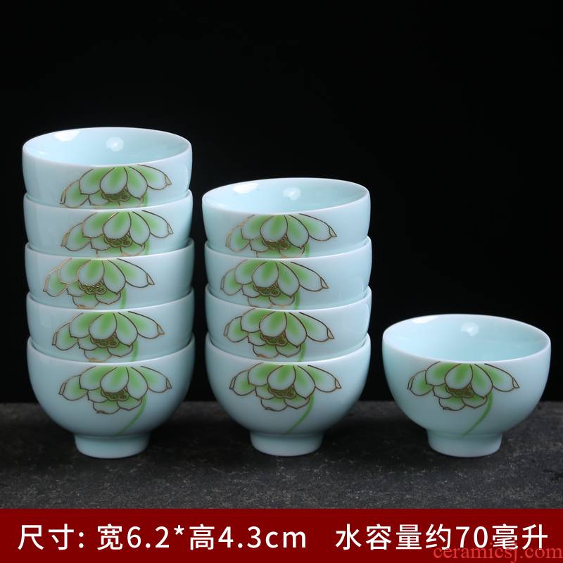 Celadon single cup sample tea cup kung fu tea set tea tray household contracted noggin carp bowl kettle automatically