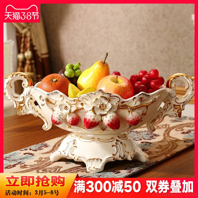 Ou compote three - piece sitting room key-2 luxury modern creative household ceramic fruit bowl tea table furnishing articles suit combinations