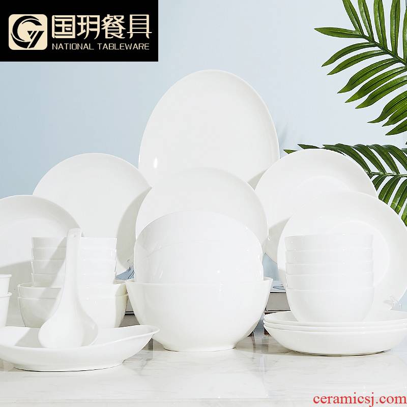 Tangshan 28 first bowl of tableware suit dishes dishes suit household pure white ceramic bowl chopsticks to use combination plate