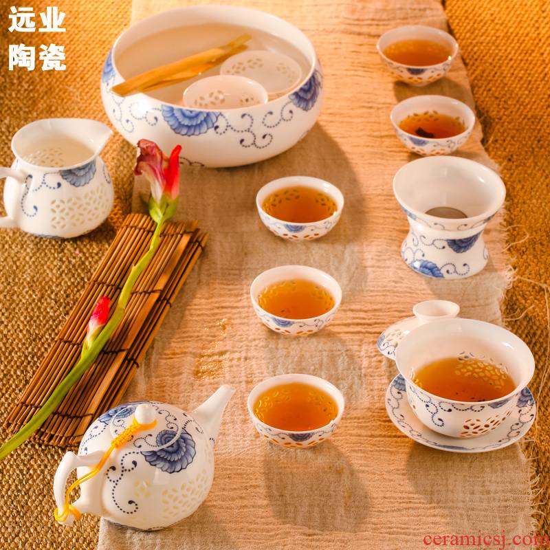 Far - jingdezhen porcelain tea set with exquisite tea hollow out kung fu tea set lid dishes on sale