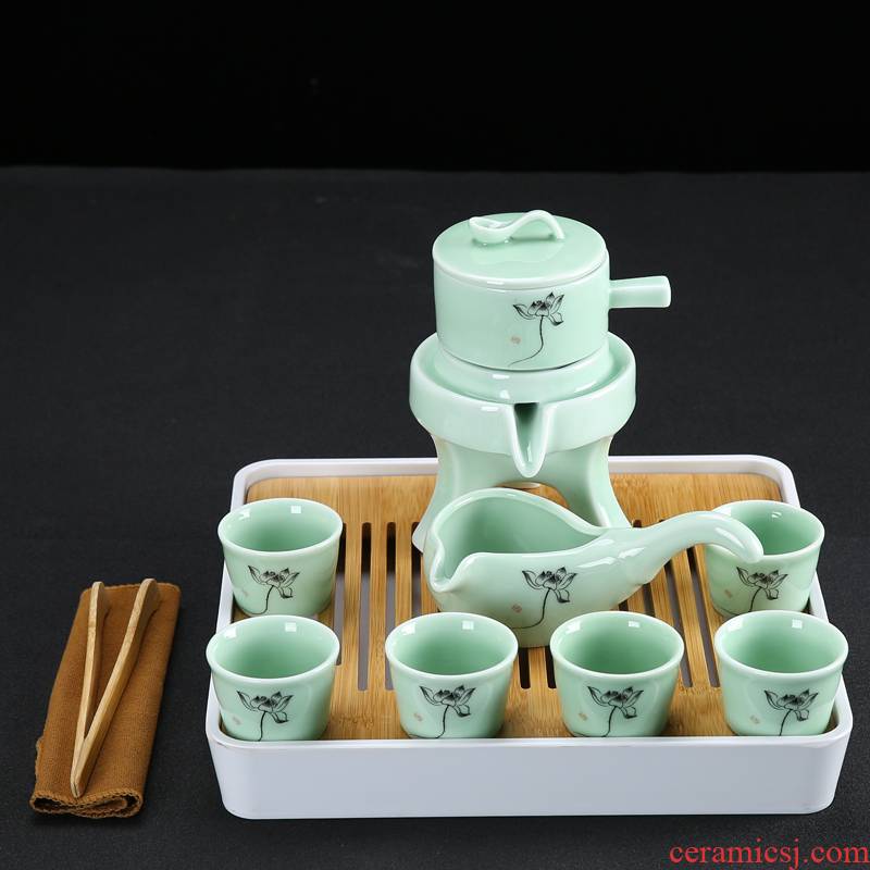 Celadon tea set suits for domestic half automatic stone mill lazy kung fu tea tea caddy fixings tea cups of tea tray