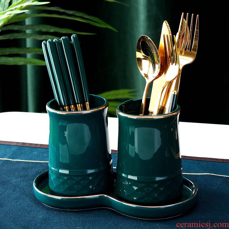 European ceramic household chopsticks cage kitchen cutlery drop tube frame creative Nordic malachite green light key-2 luxury is received