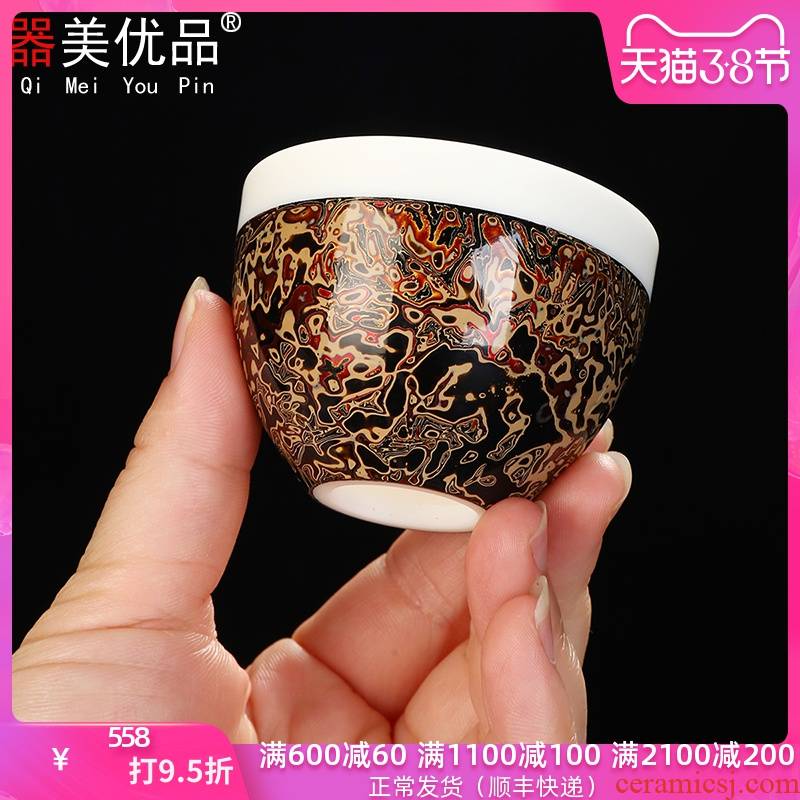 Implement the superior lacquer tea set manually suet jade white porcelain kung fu tea natural Chinese lacquer sample tea cup ceramic cup