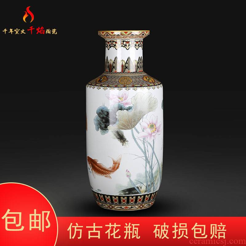 Jingdezhen ceramic vases, flower arrangement of Chinese style living room TV ark, furnishing articles year after year have fish firecrackers bottle home decoration