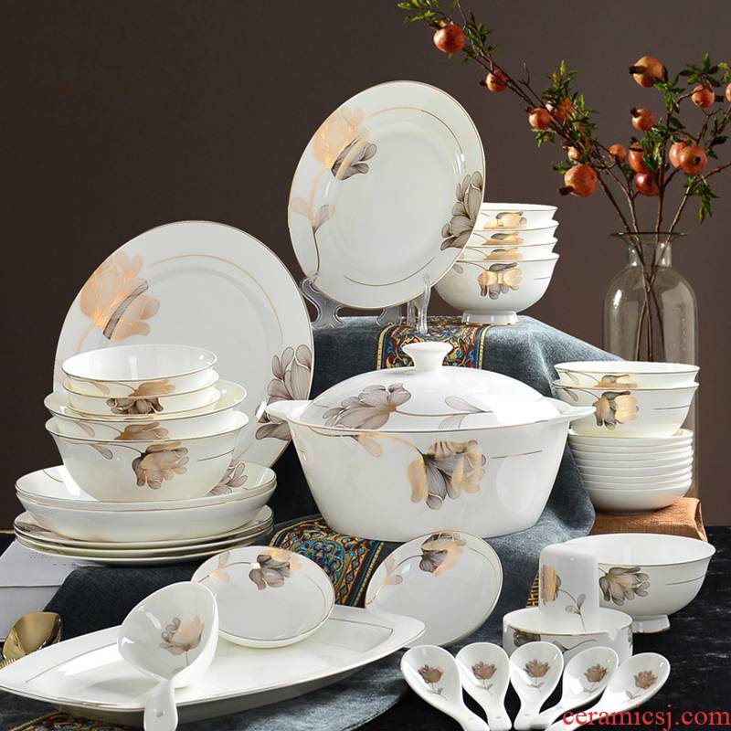 Dishes suit household ipads porcelain tableware suit ceramic porcelain 56 head ou bowl dish dish dish 10 people