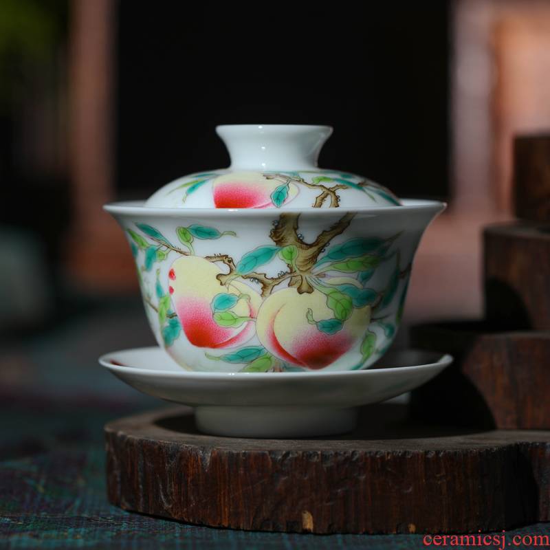 Offered home - cooked tea tureen hand - made ceramic bowl is only three in jingdezhen porcelain tea, pure manual tea kunfu tea