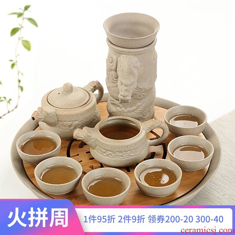 Is Yang coarse pottery kung fu tea set ceramic dry tea cups platter suit Japanese household contracted small tea tea