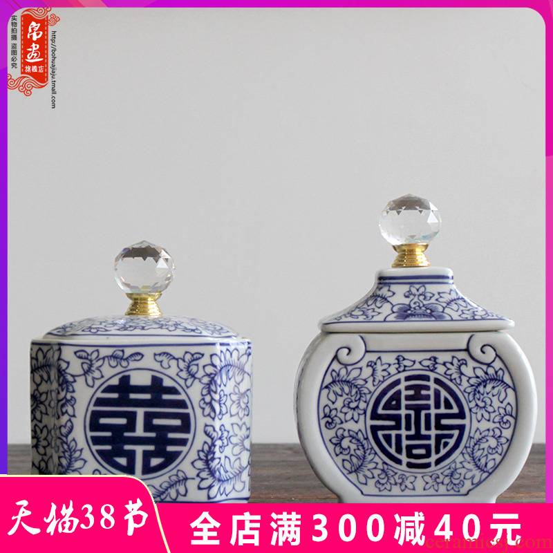 Porch receive furnishing articles of jingdezhen ceramic classical happy character of blue and white porcelain pot home sitting room ark, small decorative flower arrangement