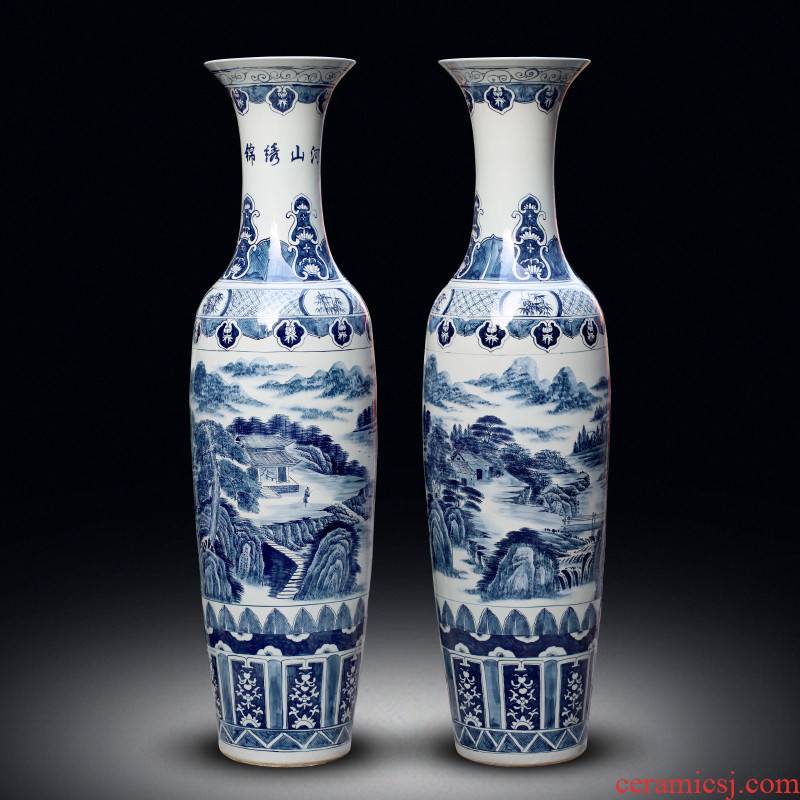 Jingdezhen ceramic vase of large sitting room adornment hand - made of blue and white porcelain hotel opening gifts corridor furnishing articles