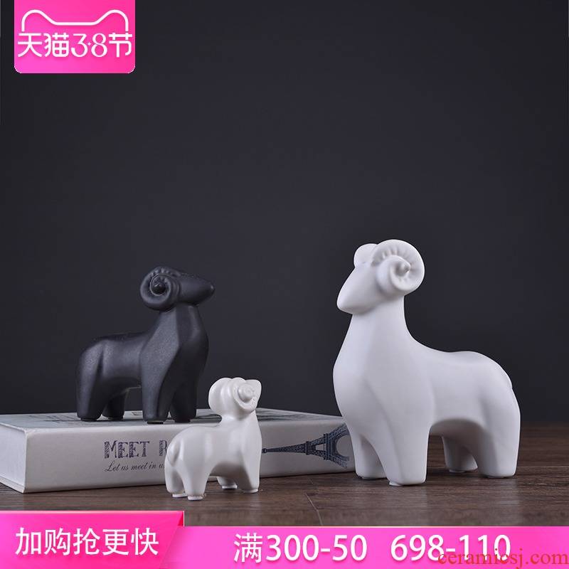 Simple cartoon ceramic lamb new mattress in a small place, three Yang kaitai express animals desk desk decoration
