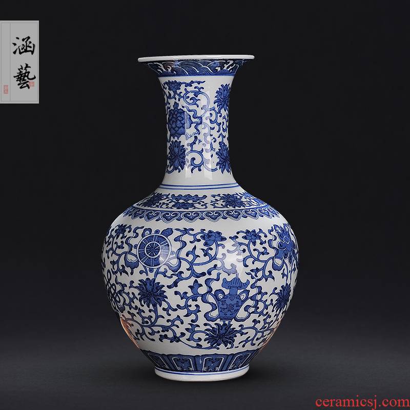 Jingdezhen blue and white ceramics antique bound branches in vases, new Chinese style flower arrangement sitting room adornment handicraft furnishing articles